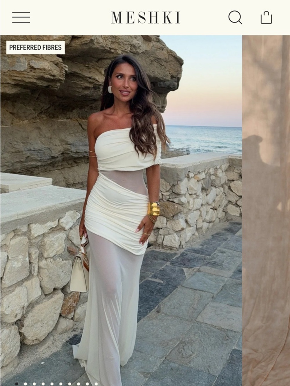 Meshki Dallas Dress-Ivory- One-Shoulder Asymmetrical Ruched Maxi Dress